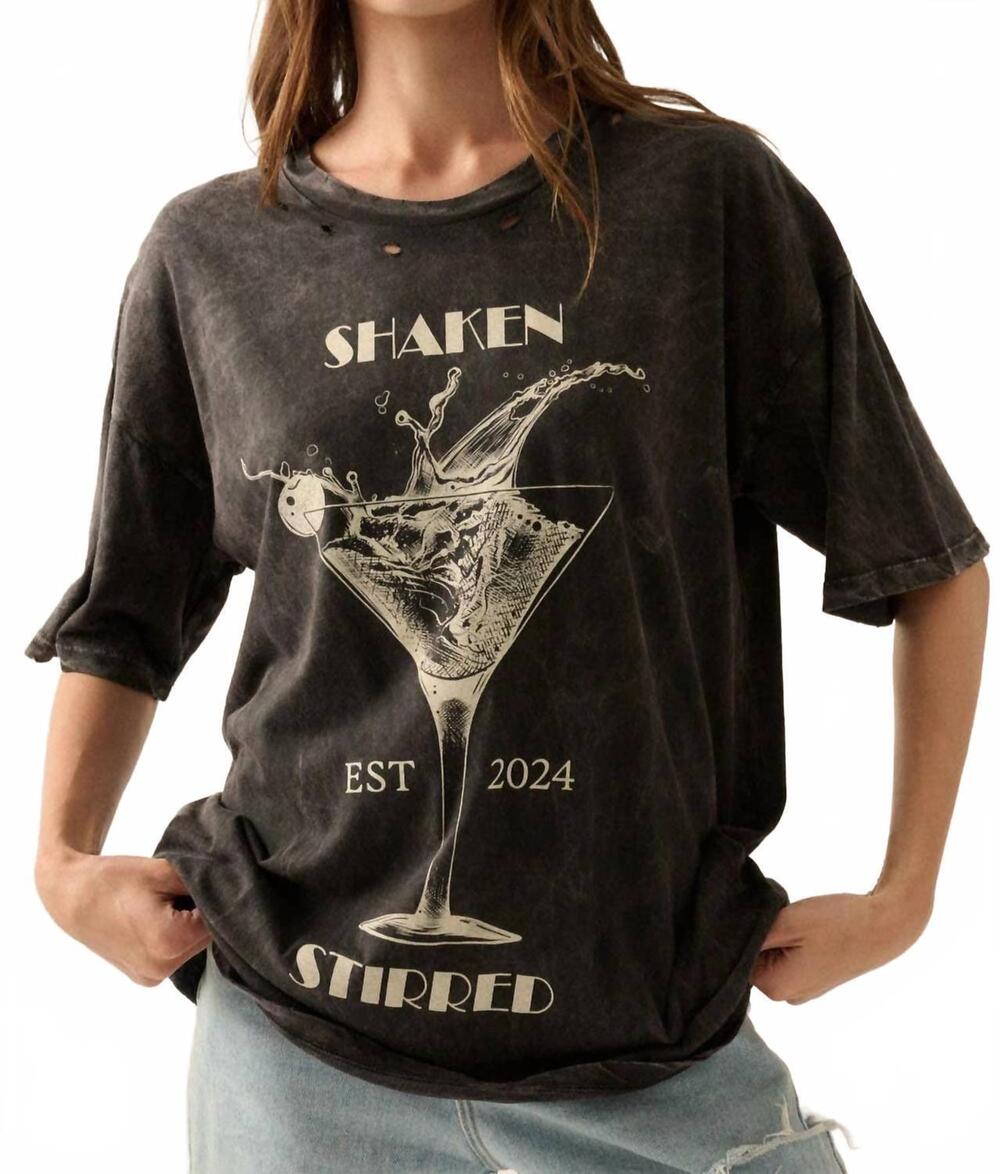 NEW PROMESA shaken stirred martini vintage wash graphic tee in charcoal